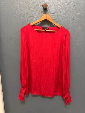 Banana Republic Vibrant Red Long-Sleeve Scoop Neck Blouse